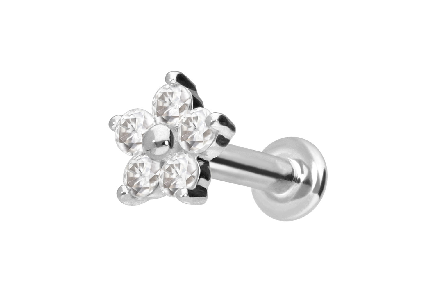 14 Karat Gold Labret Piercing mit Innengewinde MOISSANIT-BLUME